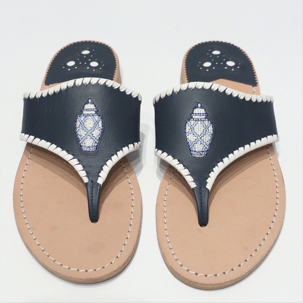 NWOB Jack Rogers Limited Edition Ginger Jar Leather Embroidered Sandal Women 10M